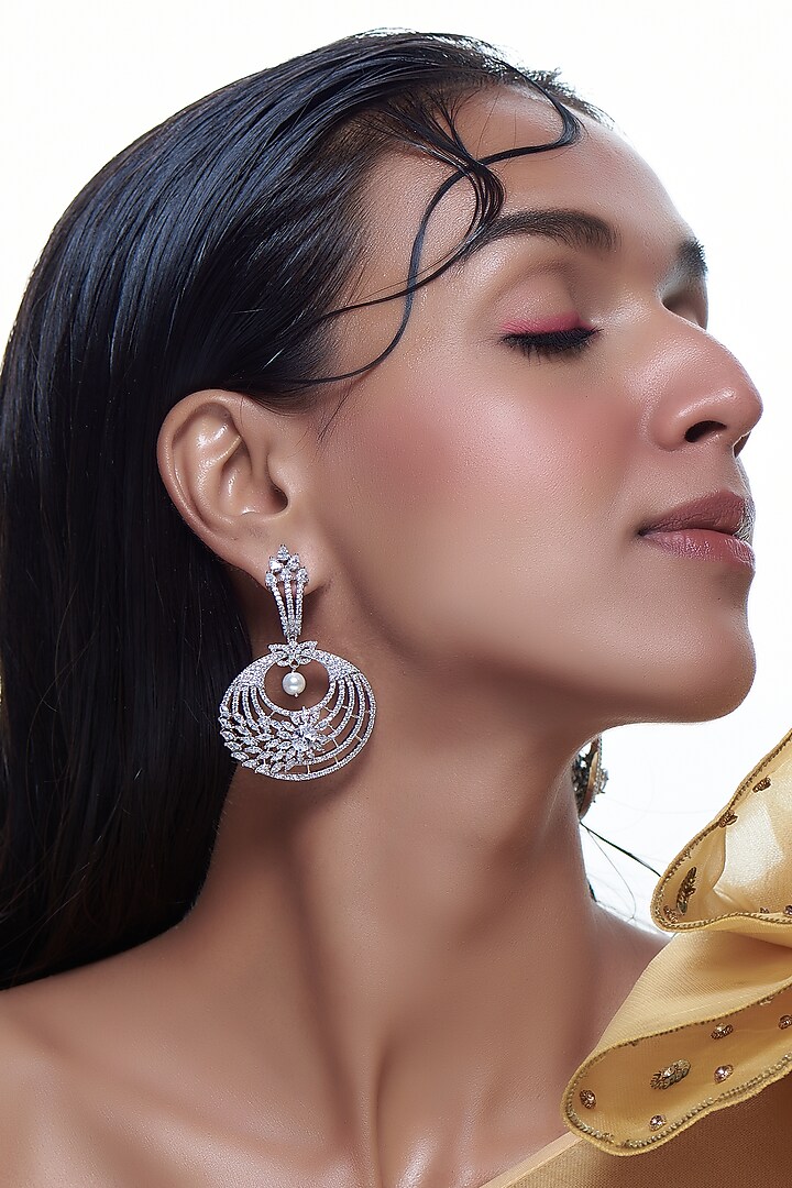 White Finish Zircon Dangler Earrings by Aster at Pernia's Pop Up Shop
