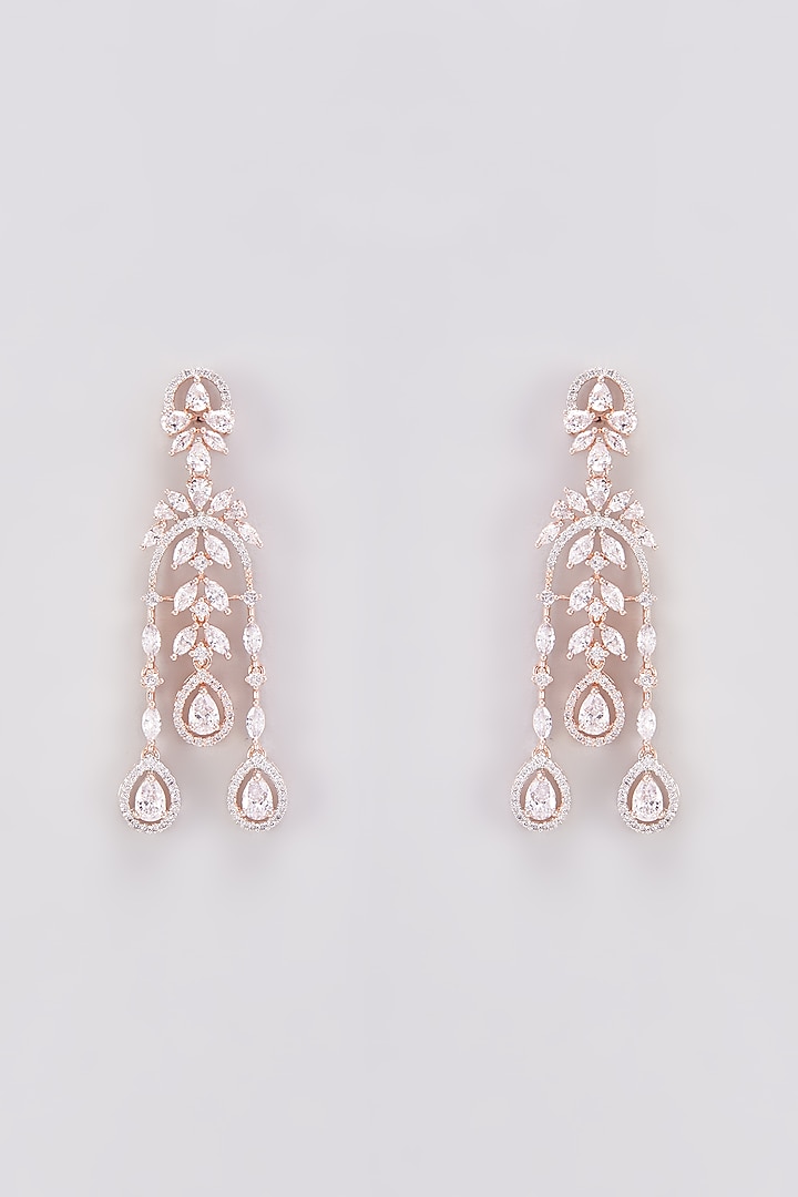 Rose Gold Finish Zircon Dangler Earrings by Aster at Pernia's Pop Up Shop