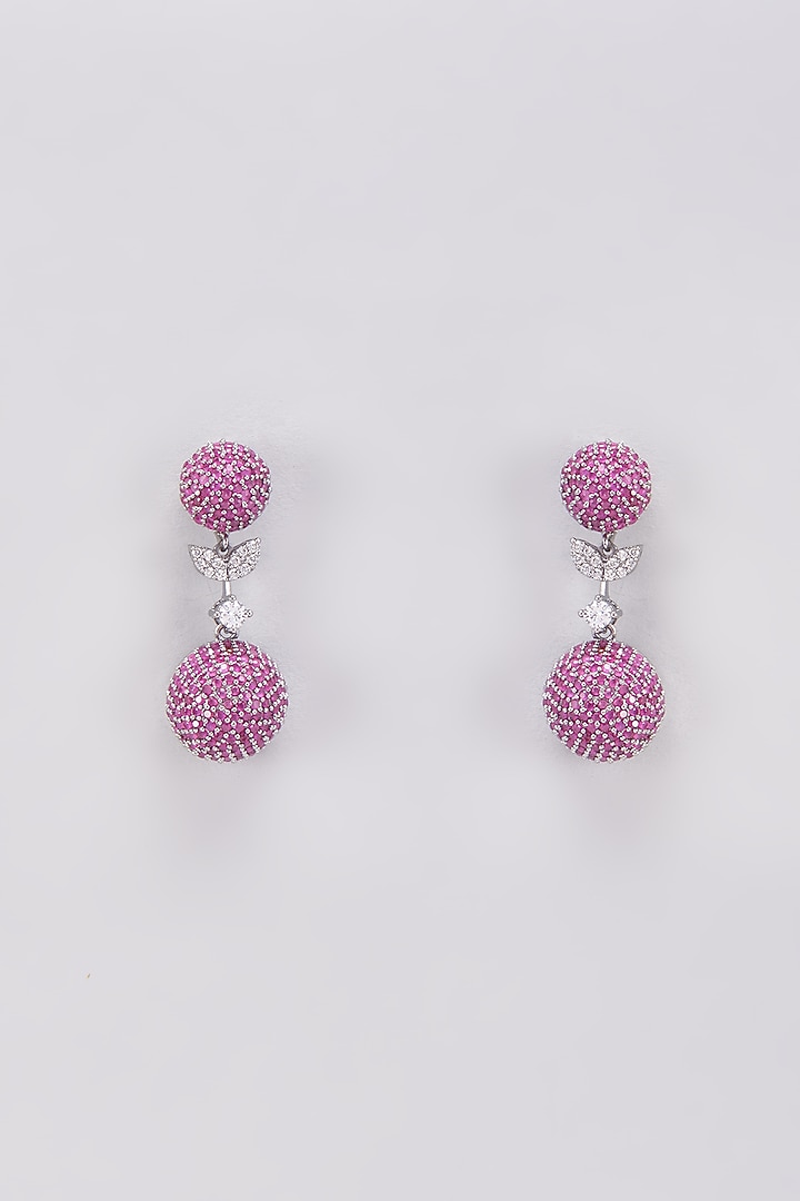 White Finish Zircon & Red Stone Dangler Earrings by Aster at Pernia's Pop Up Shop