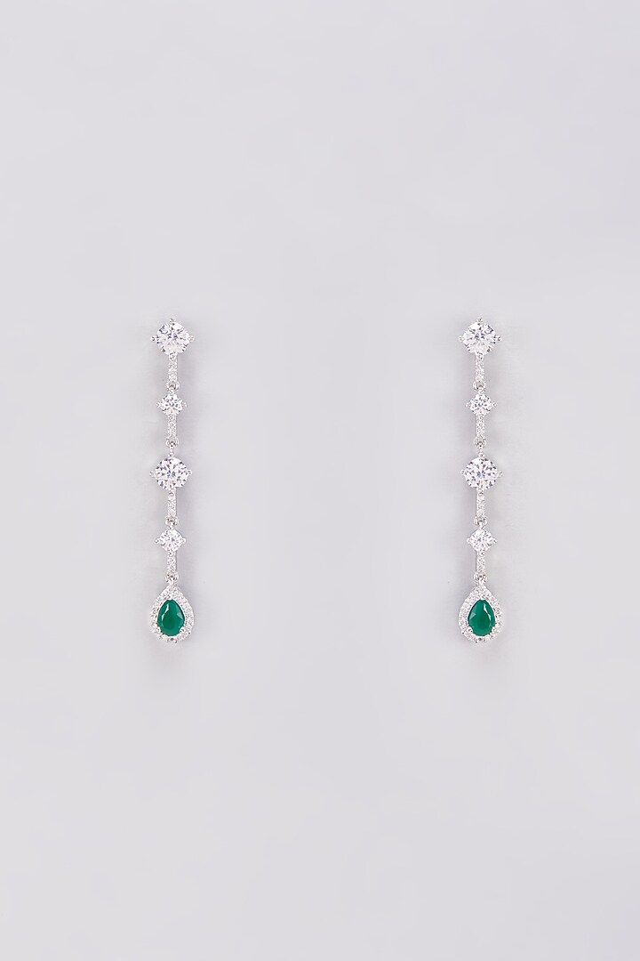 White Finish Zircon & Green Stone Dangler Earrings by Aster at Pernia's Pop Up Shop