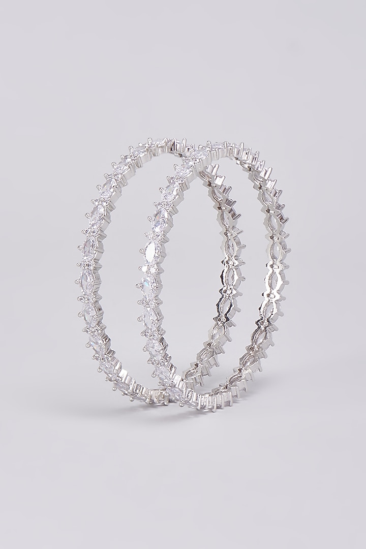 White Finish Zircons Bangles (Set Of 2) by Aster at Pernia's Pop Up Shop