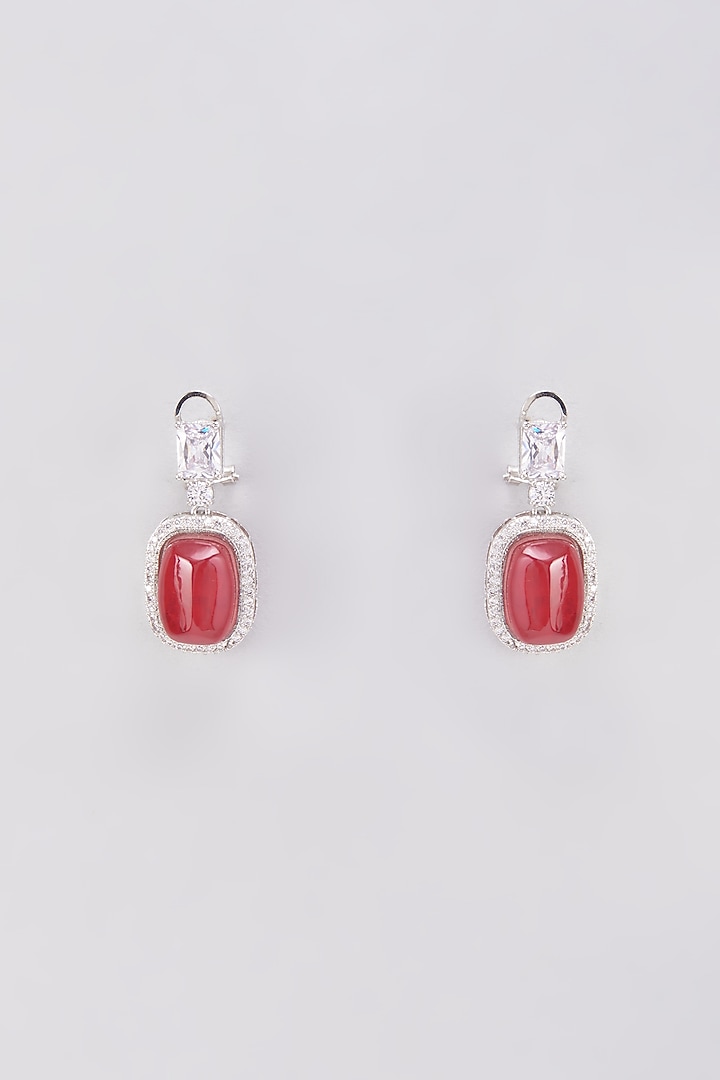 White Finish Zircon & Red Stone Dangler Earrings by Aster at Pernia's Pop Up Shop