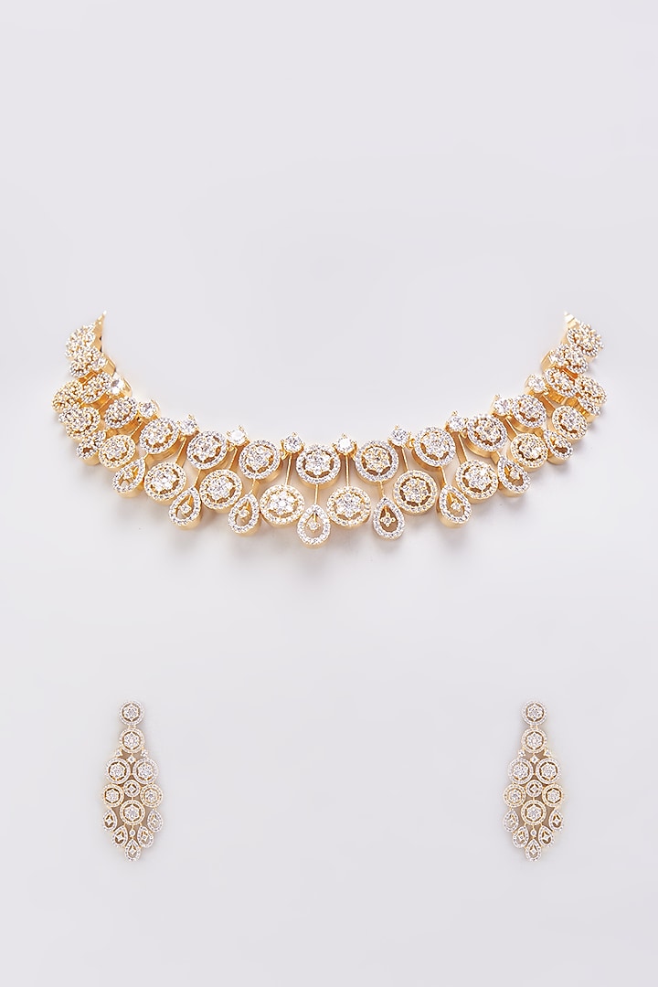Gold Finish Zircon Choker Necklace Set by Aster at Pernia's Pop Up Shop