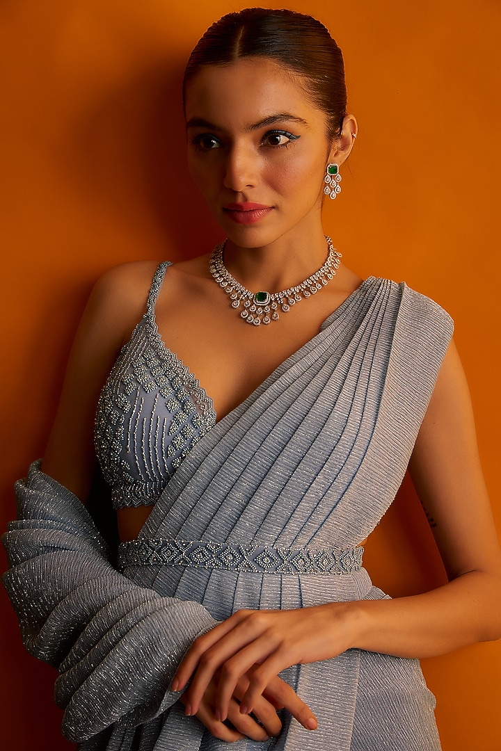 White Finish Zircon & Emerald Stone Necklace Set by Aster at Pernia's Pop Up Shop