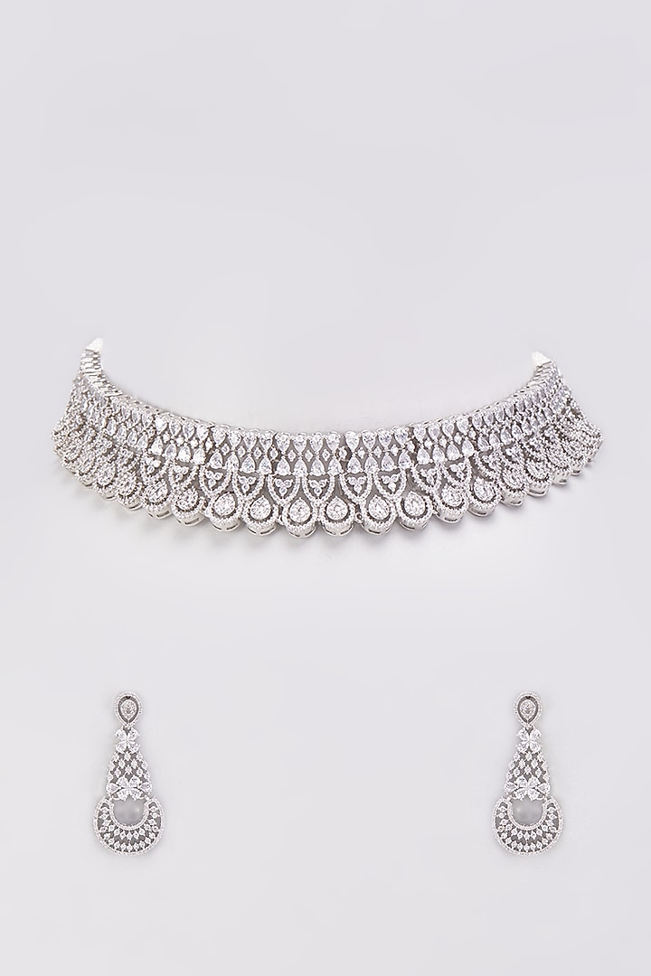 White Finish Zircon Choker Necklace Set by Aster at Pernia's Pop Up Shop