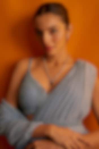 White Finish Zircon & Blue Stone Long Necklace Set by Aster at Pernia's Pop Up Shop