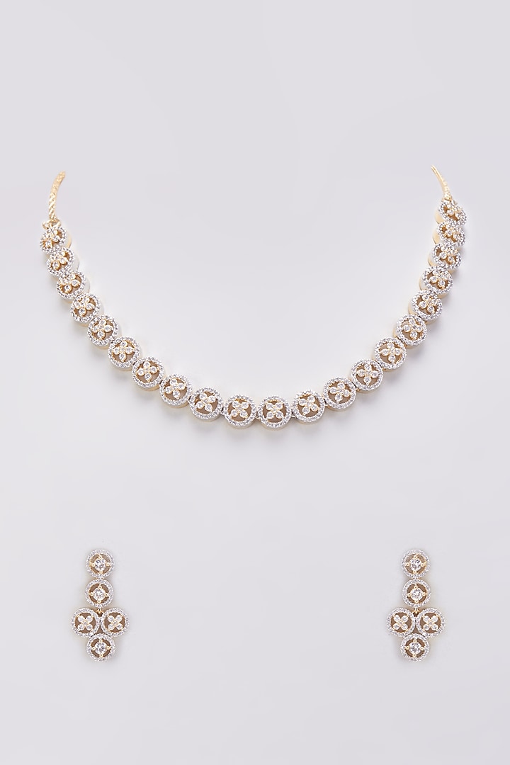 Gold Finish Zircon Choker Necklace Set by Aster at Pernia's Pop Up Shop