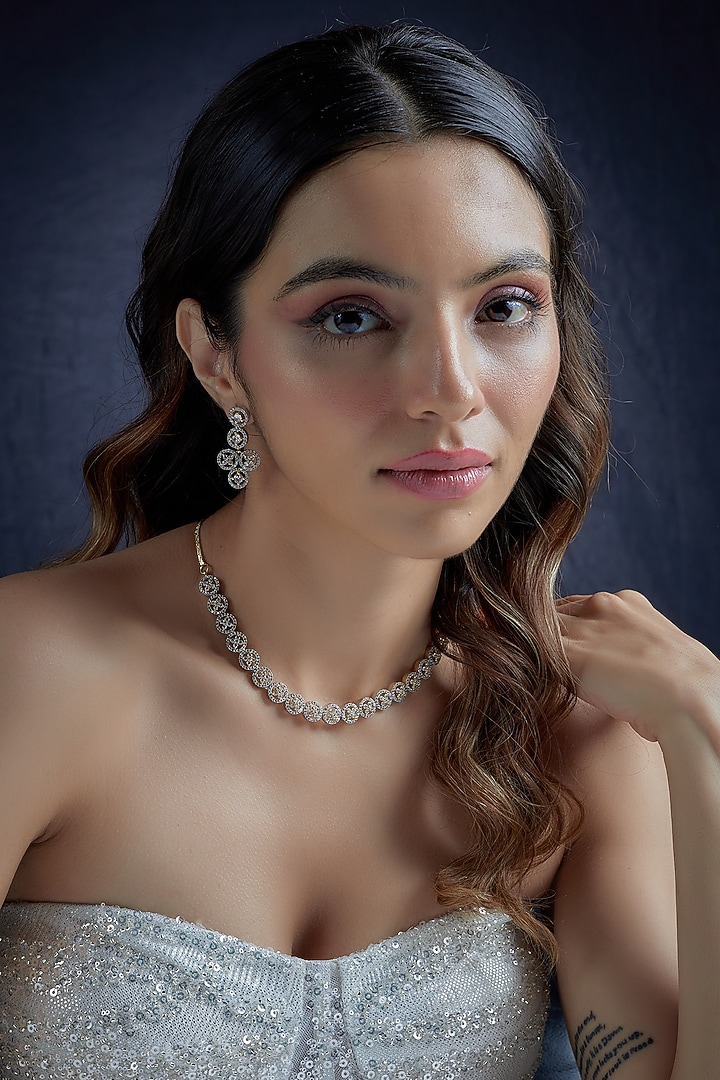 Gold Finish Zircon Choker Necklace Set by Aster at Pernia's Pop Up Shop
