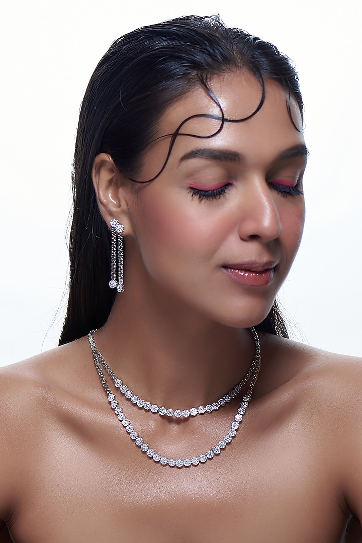 White Finish Zircon Layered Necklace Set by Aster at Pernia's Pop Up Shop