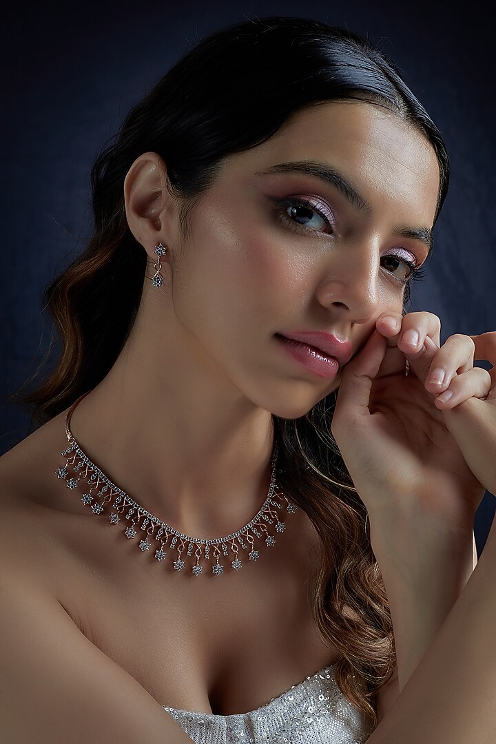 Rose Gold Finish Zircon Necklace Set by Aster at Pernia's Pop Up Shop