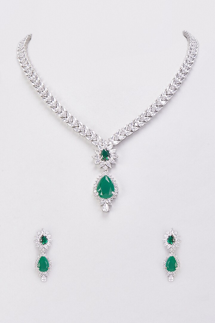 White Finish Synthetic Emerald Stone & Zircon Necklace Set by Aster at Pernia's Pop Up Shop