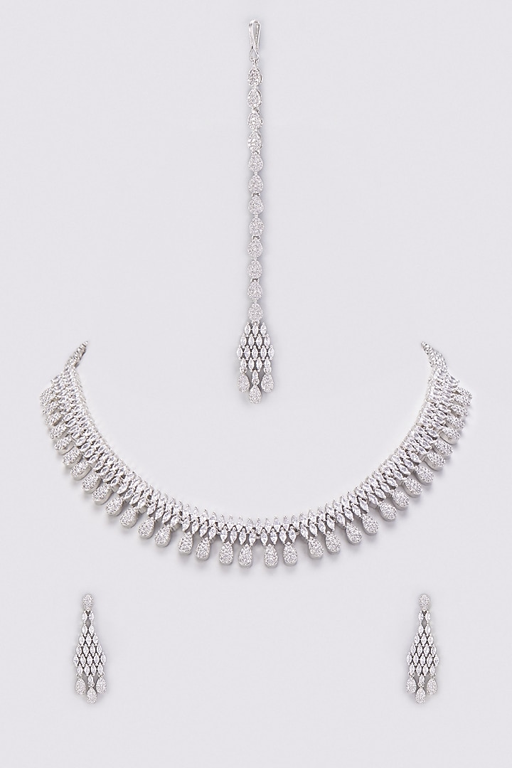 White Finish Zircon Necklace Set by Aster at Pernia's Pop Up Shop