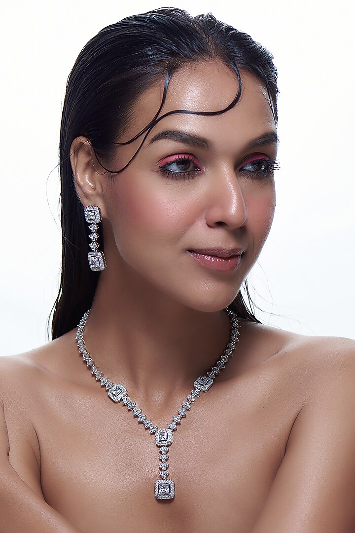 White Finish Zircon Necklace Set by Aster at Pernia's Pop Up Shop