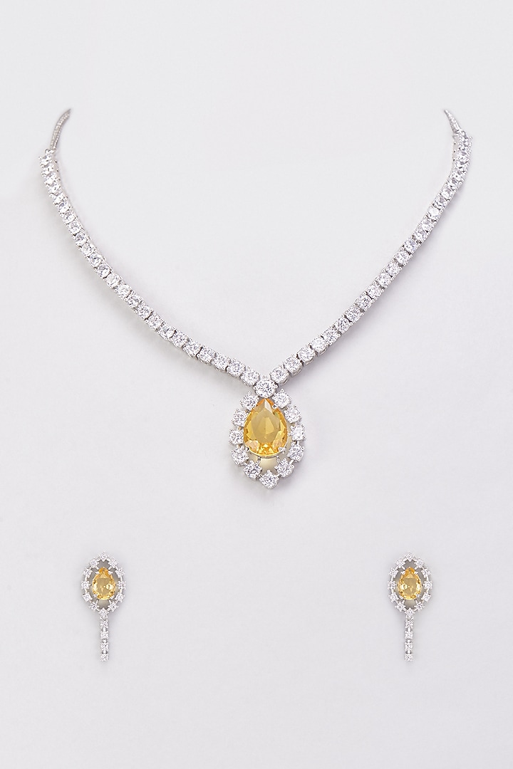 White Finish Yellow Stone & Zircon Necklace Set by Aster at Pernia's Pop Up Shop