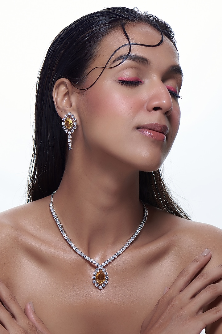 White Finish Yellow Stone & Zircon Necklace Set by Aster at Pernia's Pop Up Shop