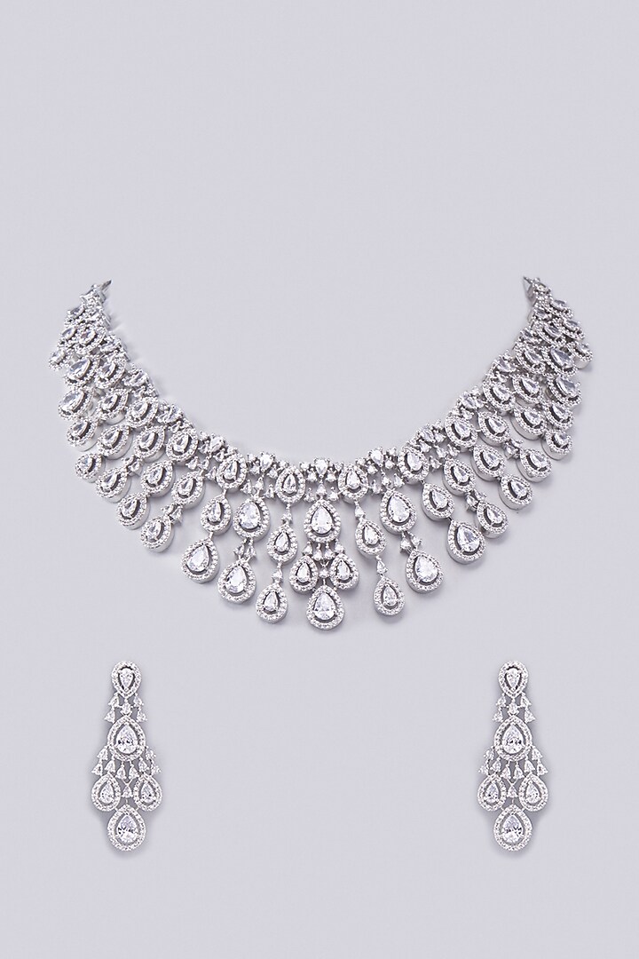 White Finish Zircon Necklace Set by Aster at Pernia's Pop Up Shop