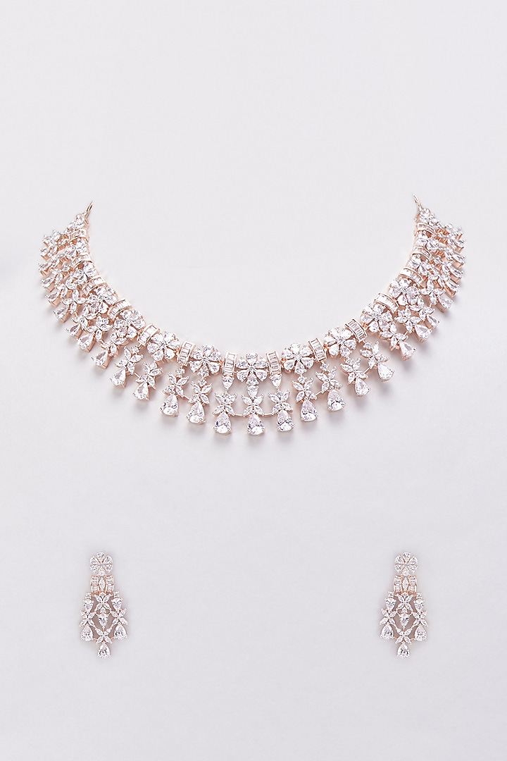 Rose Gold Finish Zircon Necklace Set by Aster at Pernia's Pop Up Shop