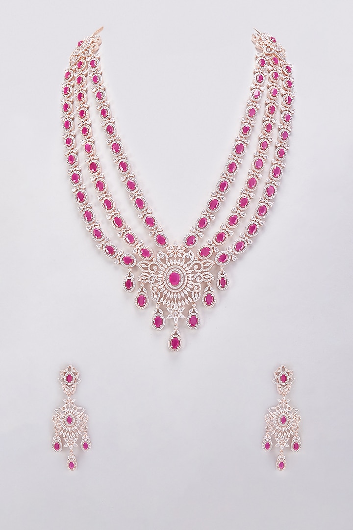 White Finish Ruby Synthetic Stone & Zircon Necklace Set by Aster at Pernia's Pop Up Shop