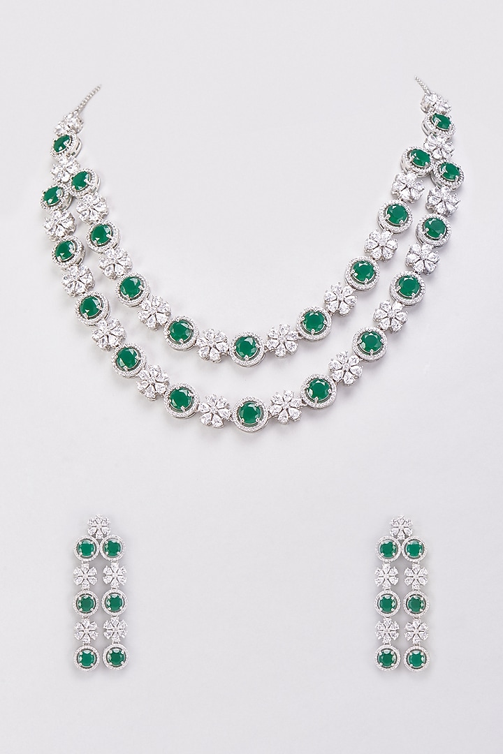 White Finish Synthetic Emerald Stone & Zircon Necklace Set by Aster at Pernia's Pop Up Shop