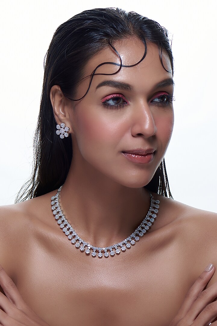 White Finish Zircon Necklace Set by Aster at Pernia's Pop Up Shop