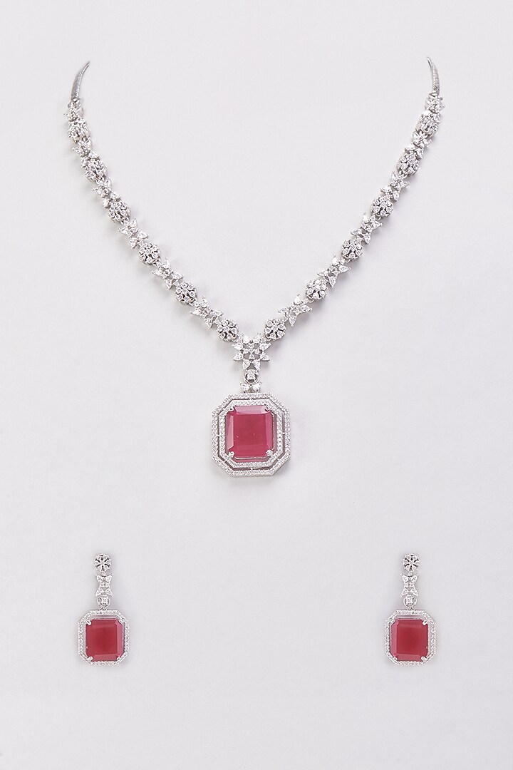 White Finish Zircon & Synthetic Ruby Stone Necklace Set by Aster at Pernia's Pop Up Shop