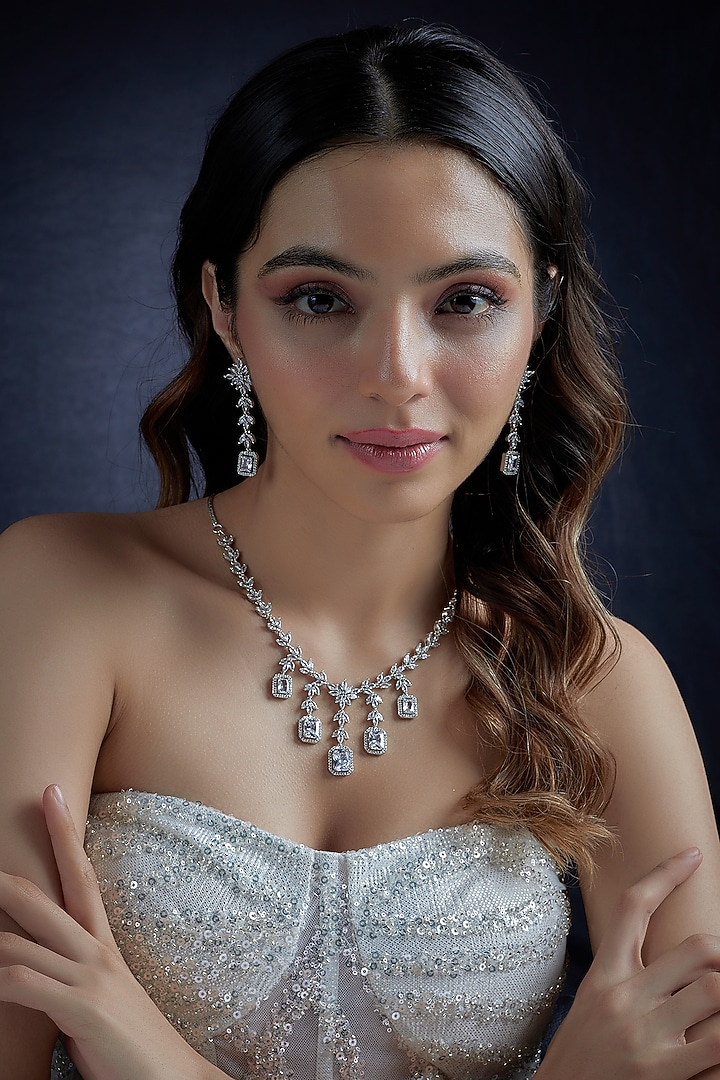 White Finish Zircon Necklace Set by Aster at Pernia's Pop Up Shop
