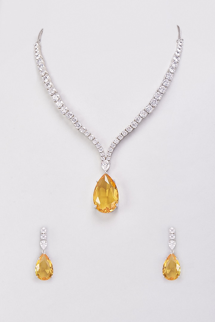 White Finish Zircon & Yellow Stone Necklace Set by Aster at Pernia's Pop Up Shop