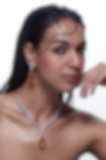 White Finish Zircon & Yellow Stone Necklace Set by Aster at Pernia's Pop Up Shop