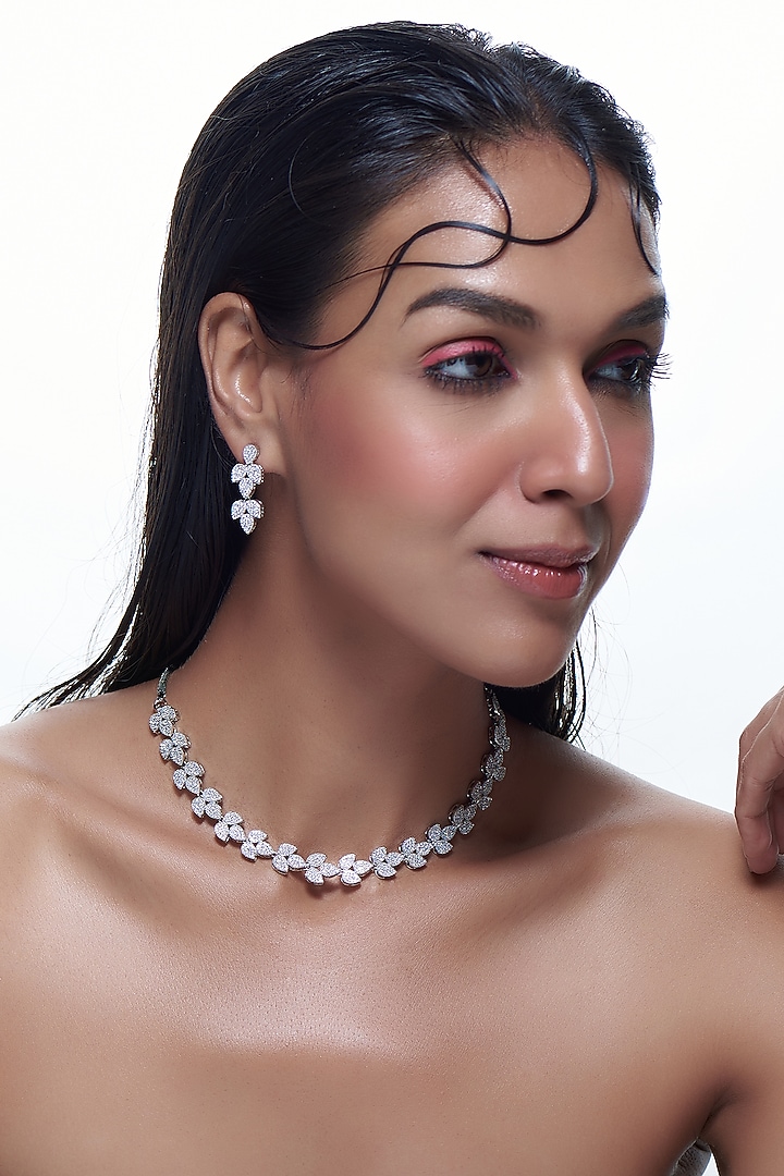 White Finish Zircon Necklace Set by Aster at Pernia's Pop Up Shop