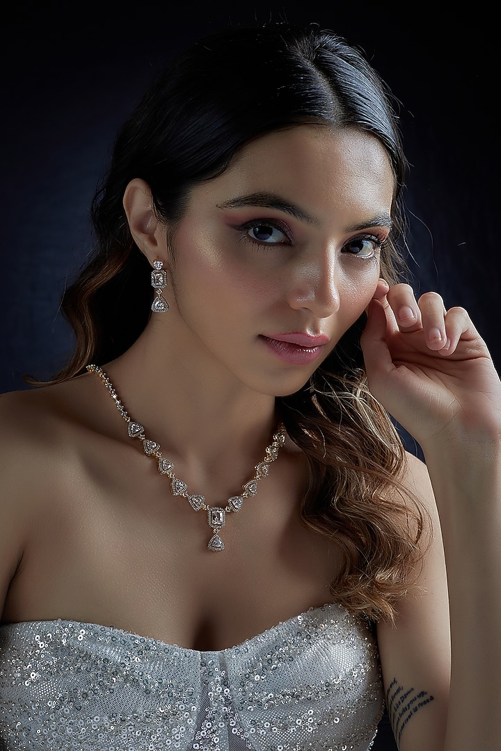 Gold Finish Zircon Necklace Set by Aster at Pernia's Pop Up Shop