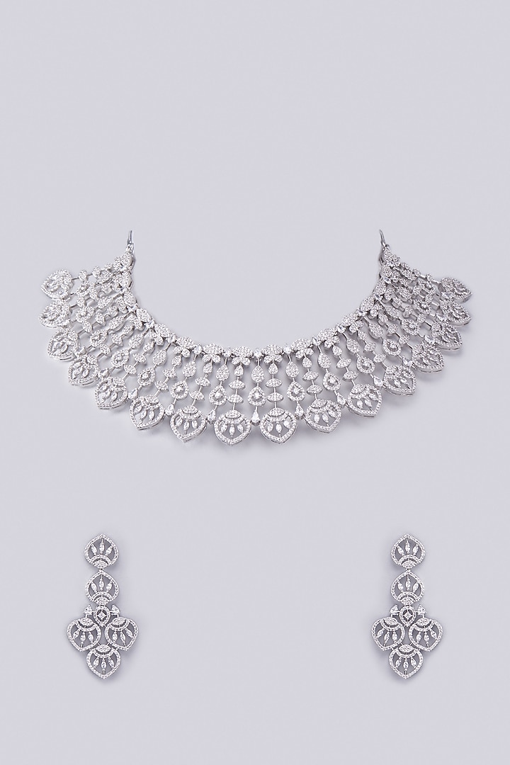 White Finish Zircon Necklace Set by Aster at Pernia's Pop Up Shop