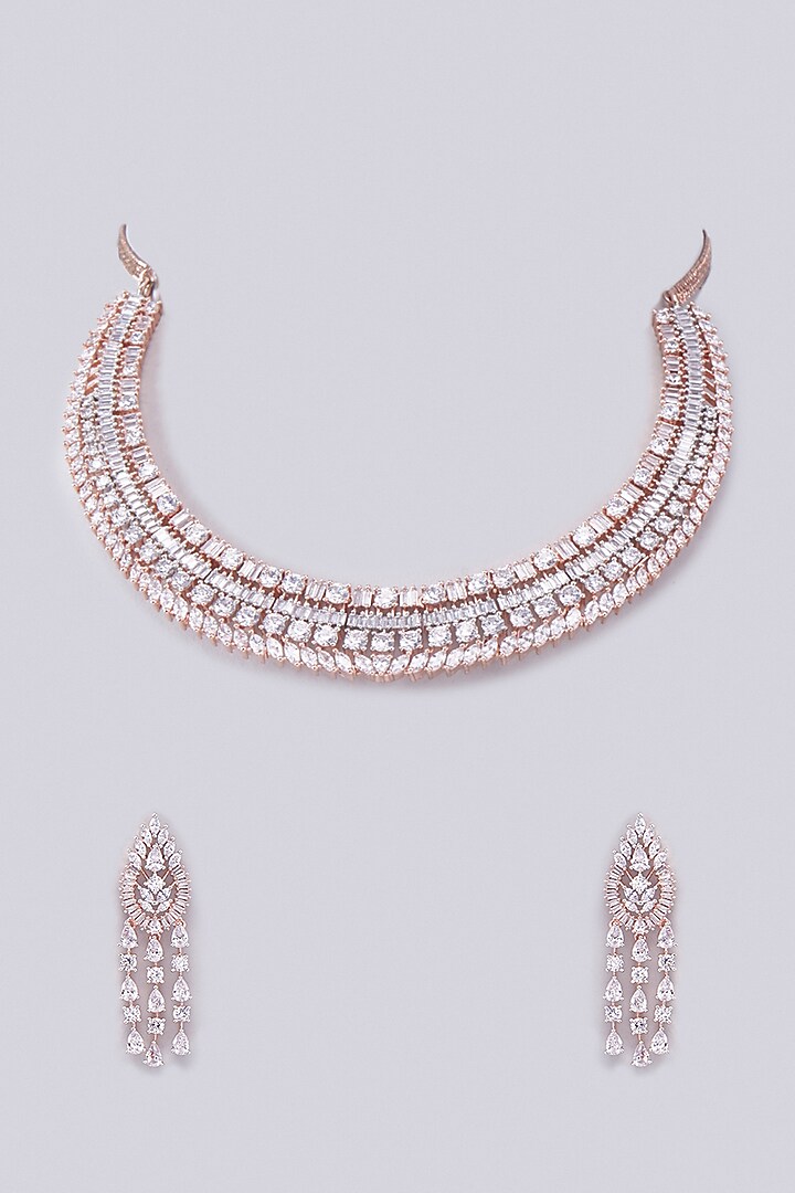 Rose Gold Finish Zircon Necklace Set by Aster at Pernia's Pop Up Shop