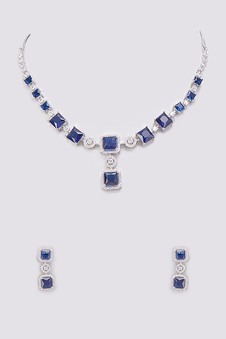White Finish Sapphire Stone & Zircon Necklace Set by Aster at Pernia's Pop Up Shop