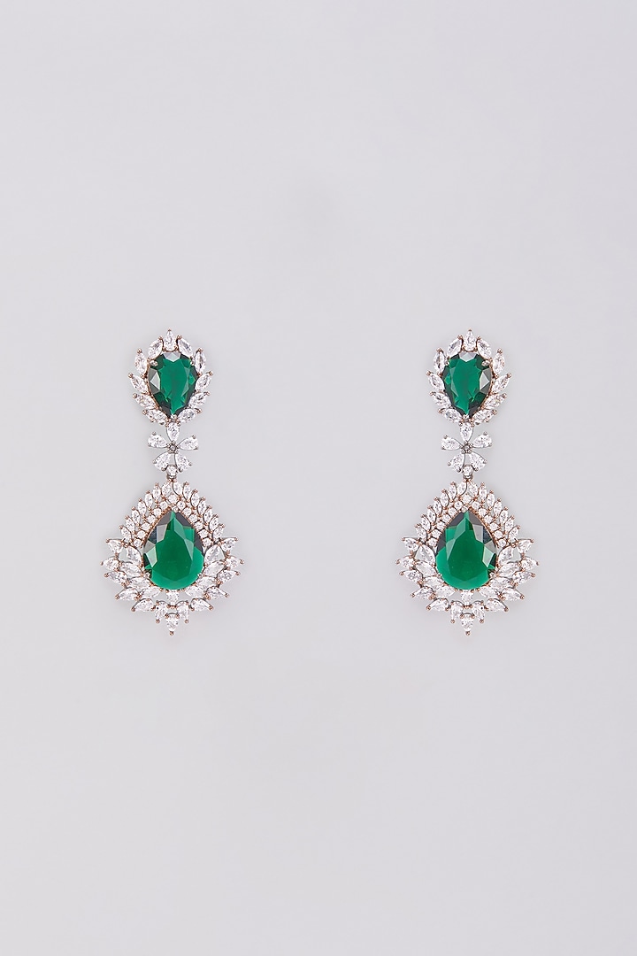 White finish Emerald & Zircon Dangler Earrings by Aster at Pernia's Pop Up Shop