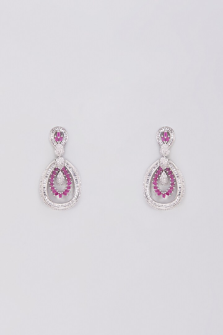 White Finish Ruby & Zircon Dangler Earrings by Aster at Pernia's Pop Up Shop