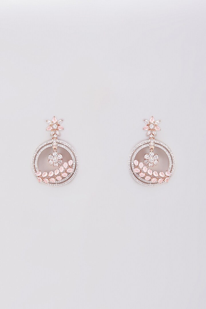 Rose Gold Finish Pink Stone & Zircon Dangler Earrings by Aster at Pernia's Pop Up Shop