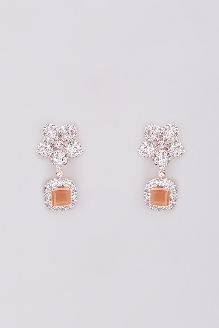 White Finish Zircon & Orange Stone Dangler Earrings by Aster at Pernia's Pop Up Shop