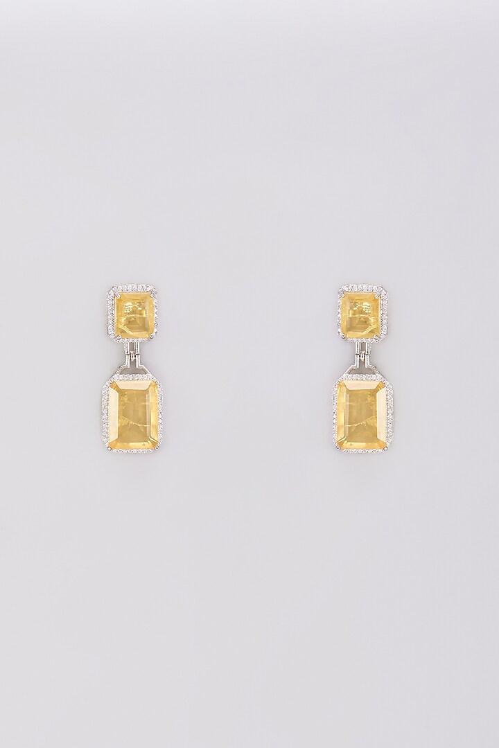 White Finish Zircon & Yellow Stone Dangler Earrings by Aster at Pernia's Pop Up Shop