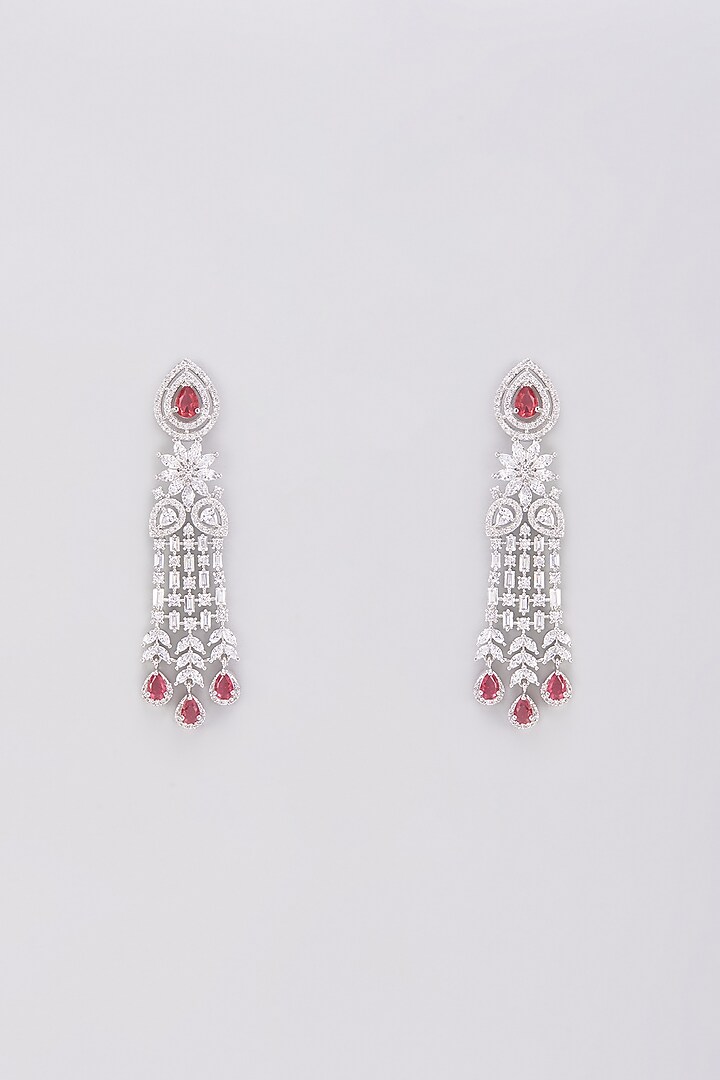 White Finish Ruby & Zircon Dangler Earrings by Aster at Pernia's Pop Up Shop