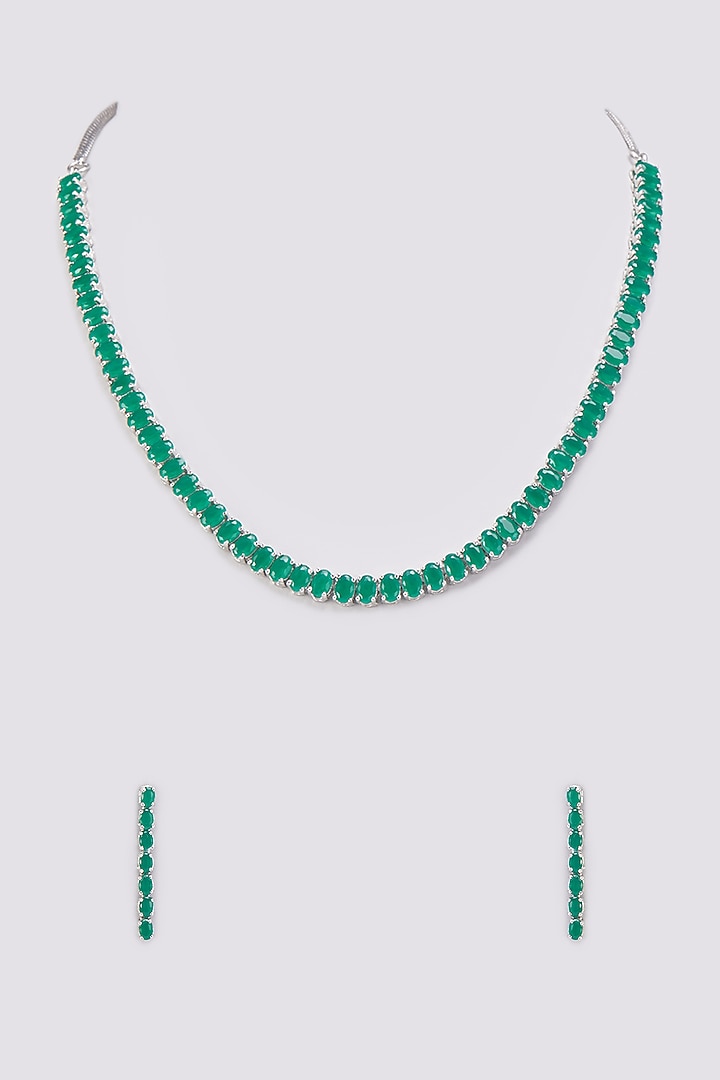 White Finish Emerald Synthetic Stone Necklace Set by Aster at Pernia's Pop Up Shop
