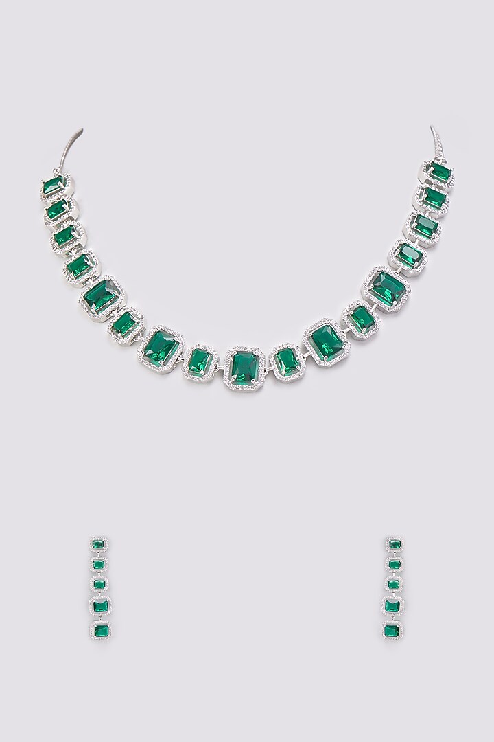 White Finish Zircon & Emerald Synthetic Stone Necklace Set by Aster at Pernia's Pop Up Shop