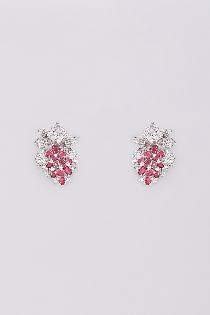 White Finish Ruby & Zircon Dangler Earrings by Aster at Pernia's Pop Up Shop