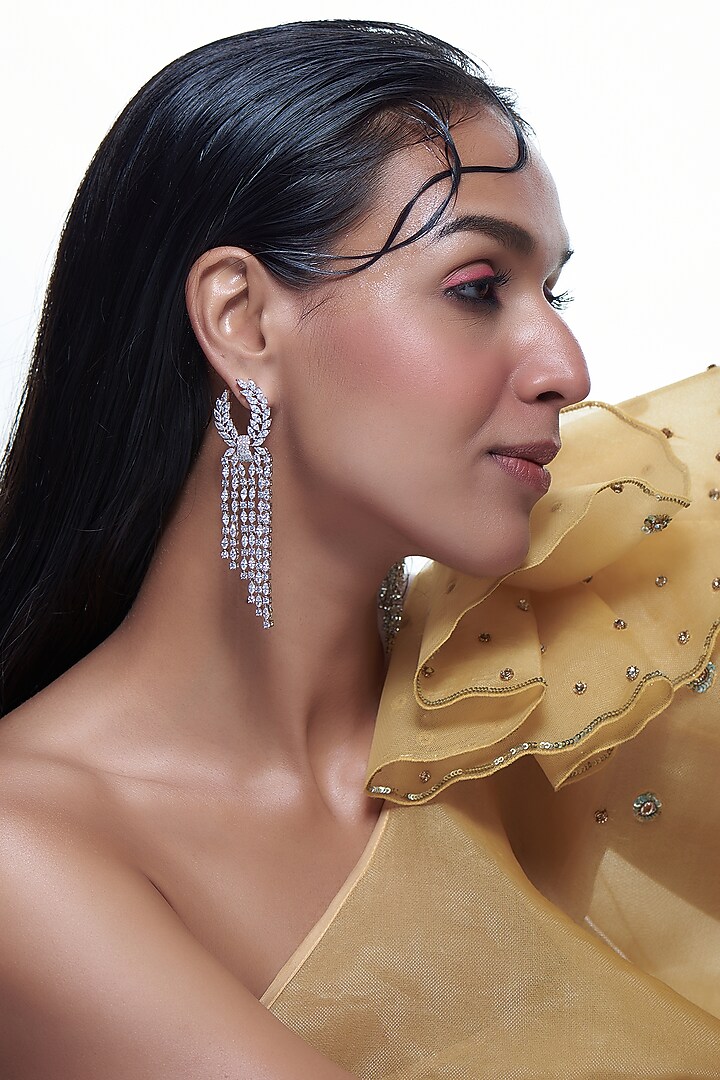 White Finish Zircon Dangler Earrings by Aster at Pernia's Pop Up Shop