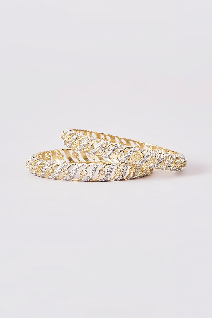 Gold Finish Zircon Bangles (Set of 2) by Aster at Pernia's Pop Up Shop