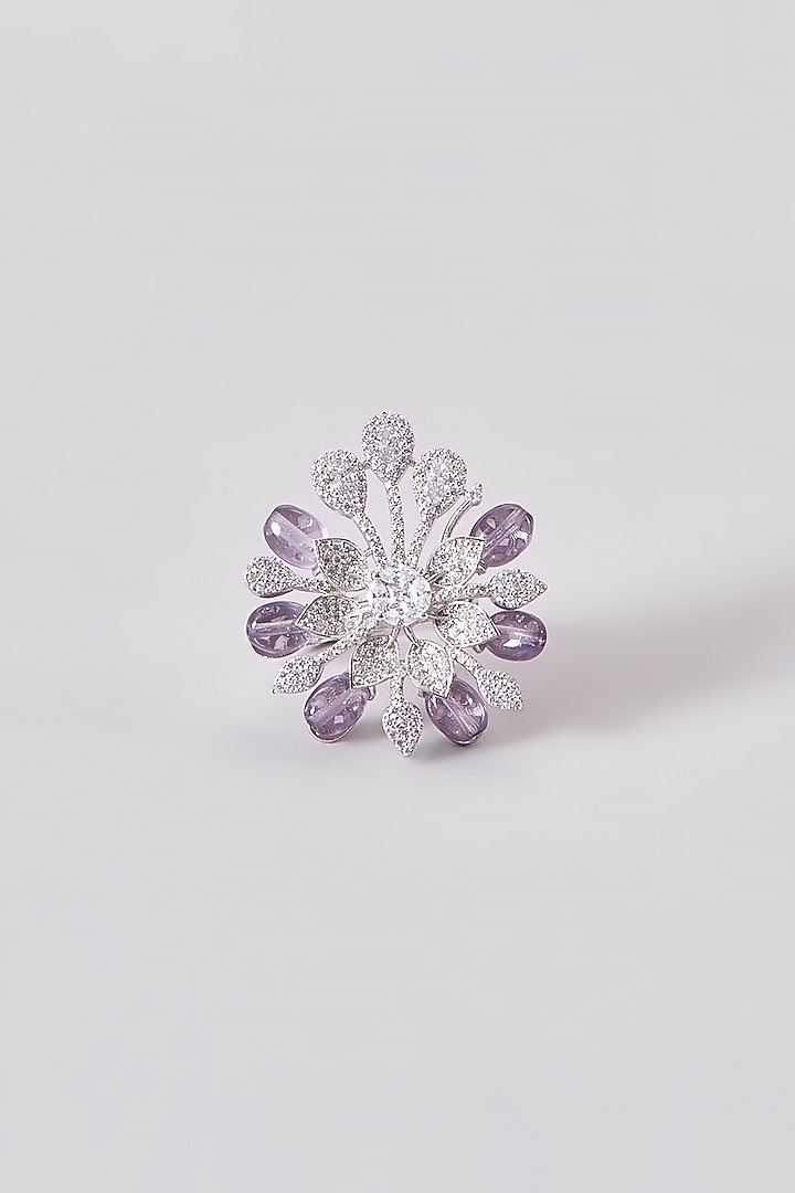 White Finish Zircon & Purple Stone Ring by Aster at Pernia's Pop Up Shop