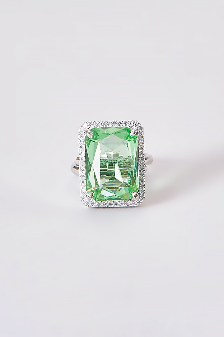 White Finish Zircon & Green Stone Ring by Aster at Pernia's Pop Up Shop