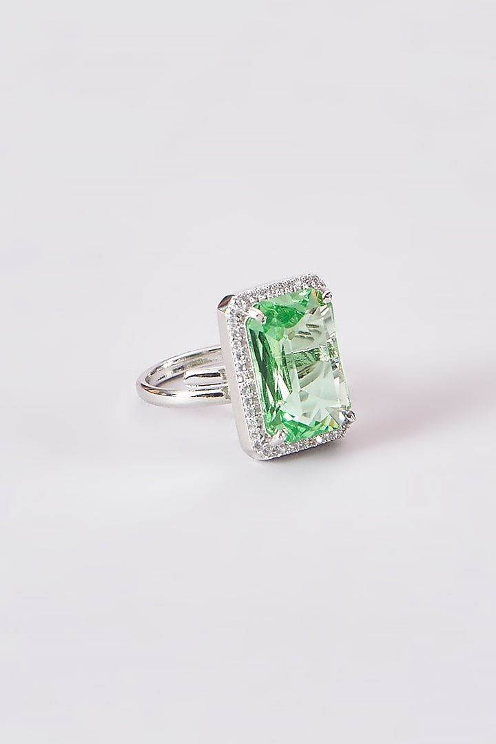 White Finish Zircon & Green Stone Ring by Aster at Pernia's Pop Up Shop