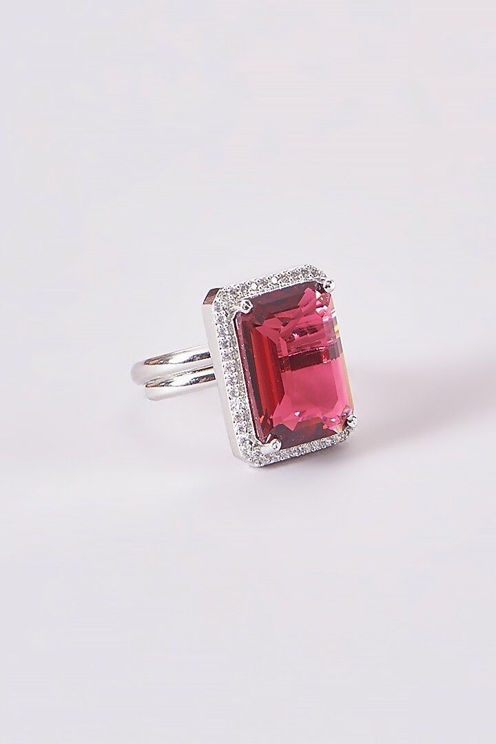 White Finish Zircon & Red Stone Ring by Aster at Pernia's Pop Up Shop