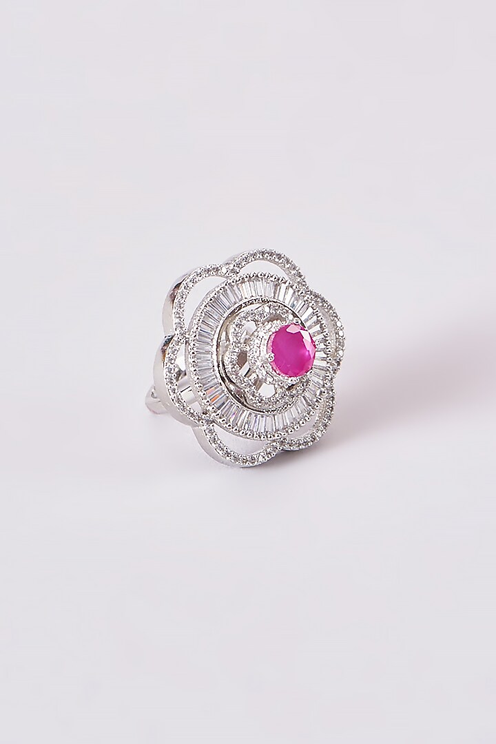 White Finish Zircon & Pink Stone Ring by Aster at Pernia's Pop Up Shop