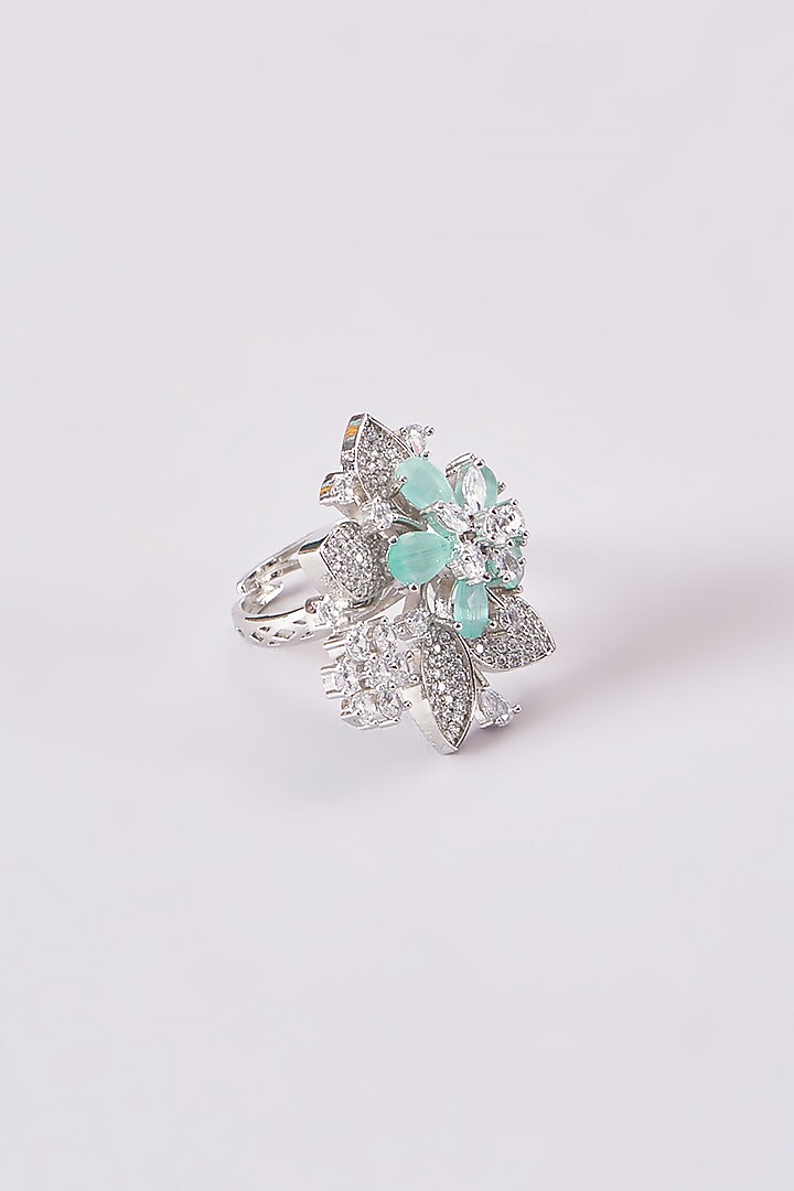 White Finish Zircon & Aqua Stone Ring by Aster at Pernia's Pop Up Shop